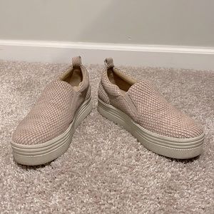 Marc Fisher taupey-blush feathered suede platform sneaker